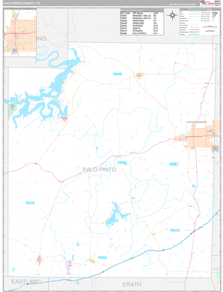 Palo Pinto County, TX Carrier Route Wall Map
